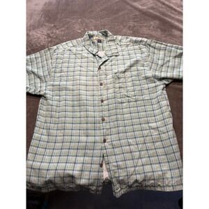 Tommy Bahama Mens Silk Short Sleeve Button Up Shirt Green Plaid Size Large